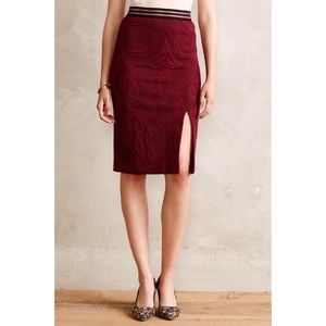 Anthropologie Maeve Burgundy Slit Jacquard Skirt